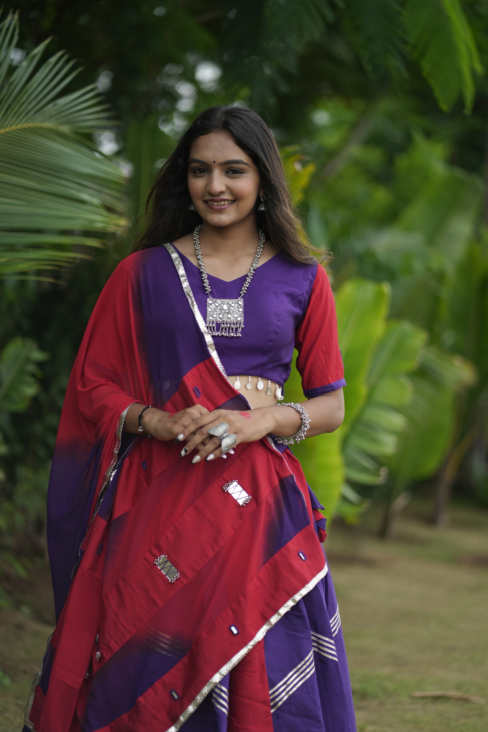 🛍 Royal Orchid Blaze – Purple & Crimson Fusion Lehenga - Image 4