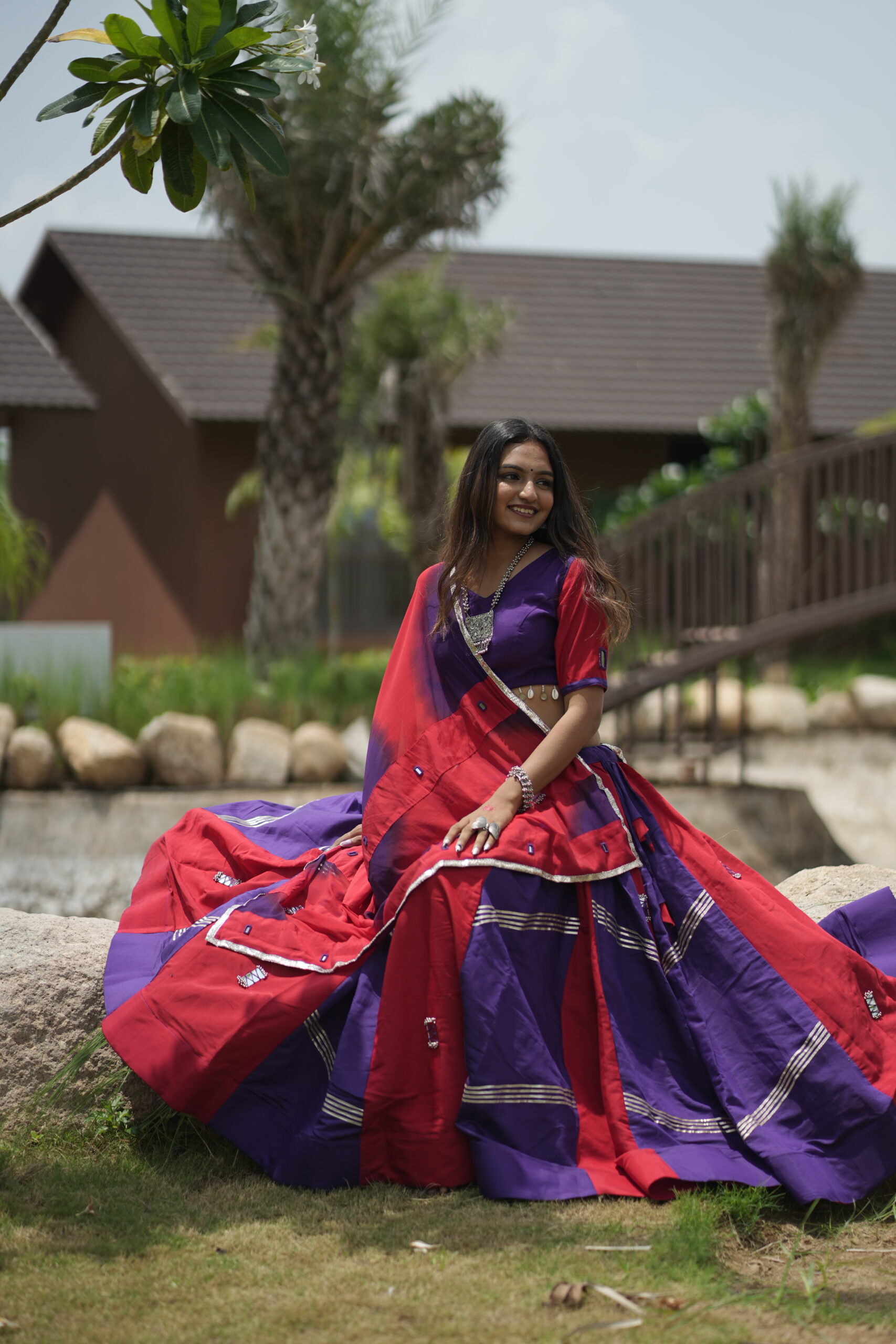 🛍 Royal Orchid Blaze – Purple & Crimson Fusion Lehenga