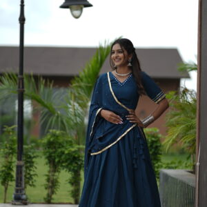 🛍 Sapphire Glow – Navy Mirror Work Lehenga