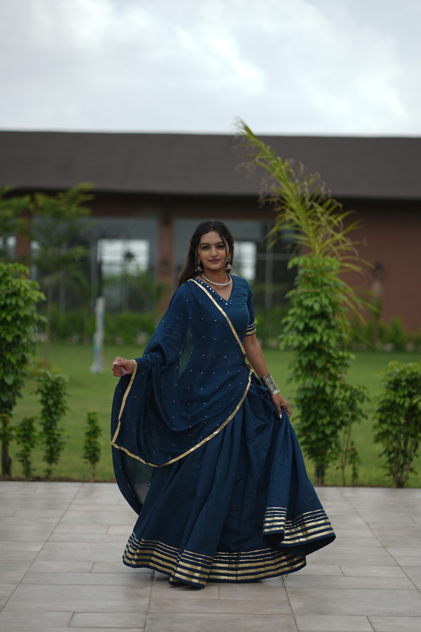 🛍 Sapphire Glow – Navy Mirror Work Lehenga - Image 3