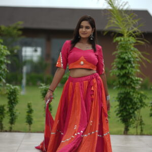 🛍 Sunset Serenade – Dual Tone Mirror Work Lehenga